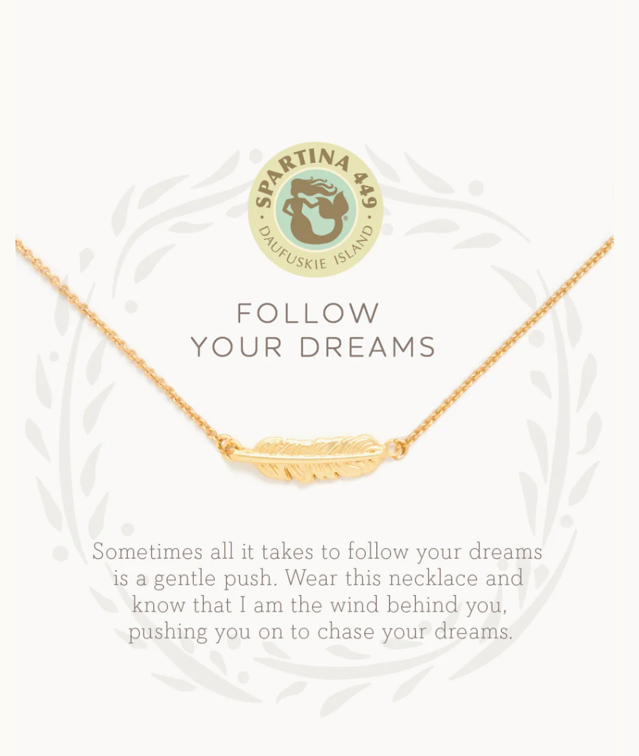 8839 Sea La Vie Follow Your Dreams Feather Gold Necklace