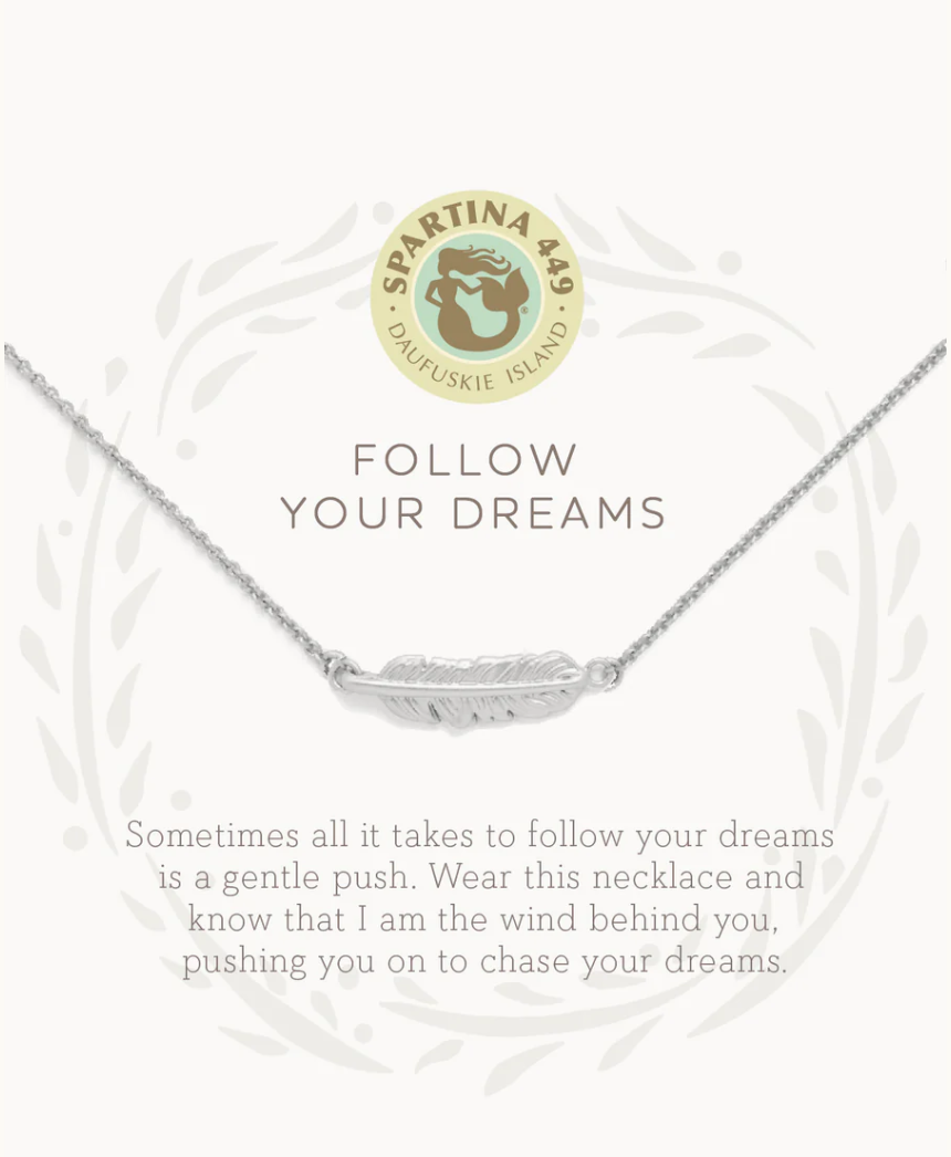 9864 Sea La Vie Follow Your Dreams Feather Silver Necklace